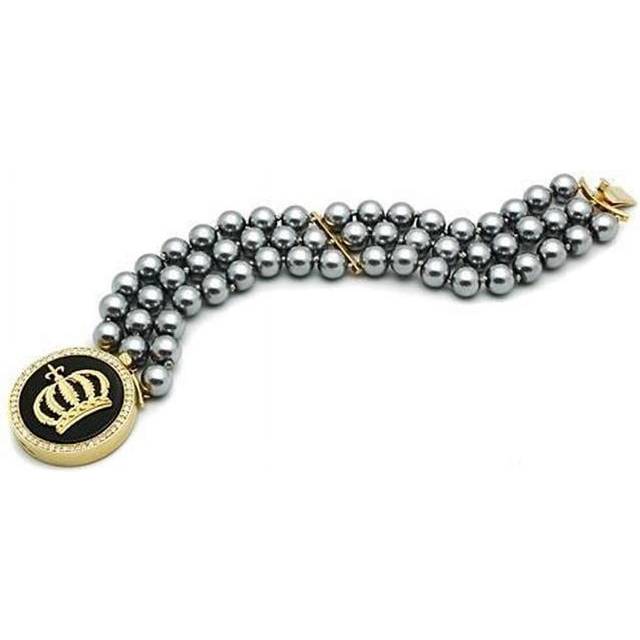 Alamode LO2642-8 Women Gold Brass Bracelet with Semi-Precious in Jet - 8 in.