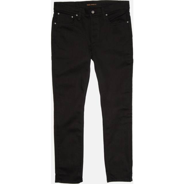 Nudie Jeans Lean Dean Dry Everblack Mid Waist Slim Tapered Fit Men's Organic Jeans W25/L28 Sustainable Denim - Black (W25/L28)