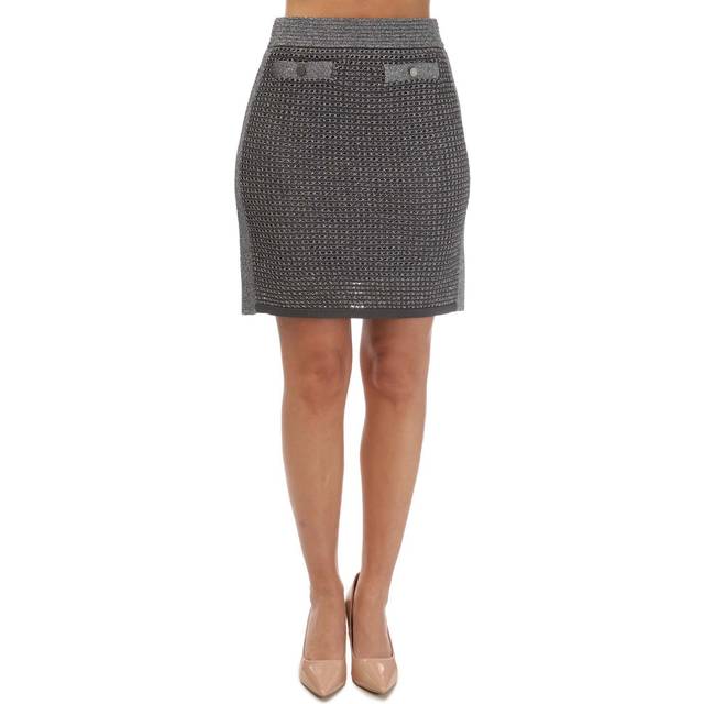 Ted Baker Womens Sanniaa Metallic Knitted Mini Skirt in Gunmetal - Silver viscose - Size 10 UK