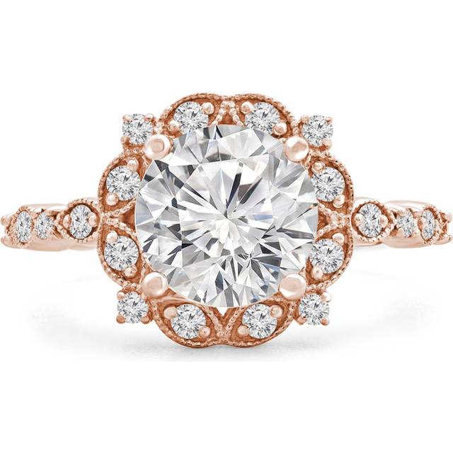 Majesty Diamonds MD240142-7.5 0.8 CTW Round Diamond Vintage Floral Halo Engagement Ring with Accents in 14K Rose Gold - Size 7.5