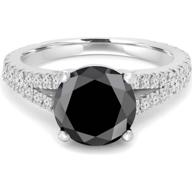 Majesty Diamonds MD240122-P 2.4 CTW Round Black Diamond Cathedral Split-Shank Solitaire with Accents Engagement Ring in 14K White Gold - Size 4 to 9