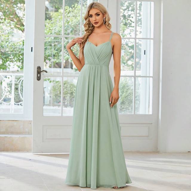 EVER-PRETTY Elegant Spring Chiffon Backless Floral Embroidery Sage Green Bridesmaid Dresses For Wedding