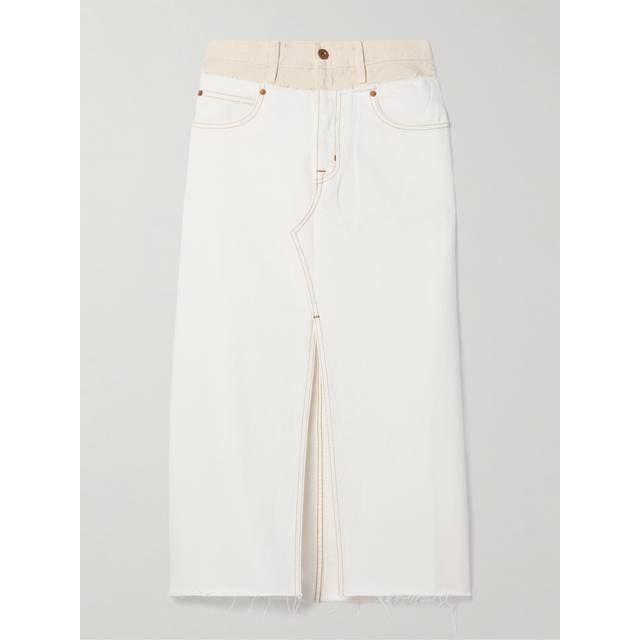 SLVRLAKE - Dallas Frayed Paneled Denim Midi Skirt - Ecru - 26