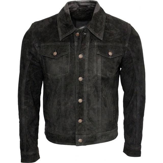Infinity Leather Mens Trucker Goat Suede Shirt Jacket - Black - Size 3XL