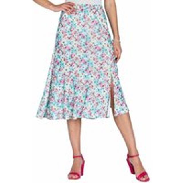Printed Mesh Lined Skirt with Split Elasticated Waist & Tiered Hem - Pale Blue - 22