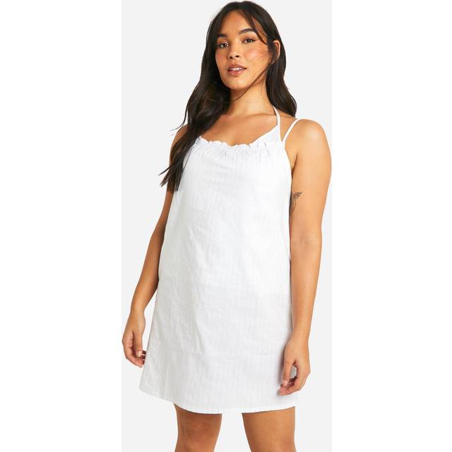 Womens Plus Pinstripe Strappy Cami And Short Pyjama Set - White - 16, White