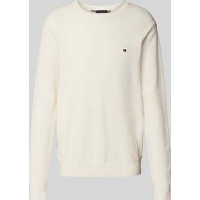 Tommy Hilfiger, Stickade tröjor & koftor, Herr, L, Bomull, Vit Honeycomb Stickad Tröja - white (L)
