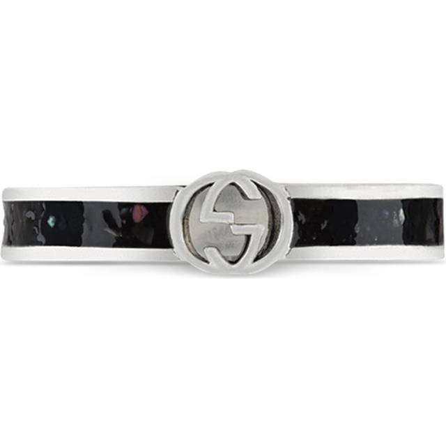Gucci Interlocking 3.5mm Black Enamel Ring YBC701620001015 O 1/2 - Silver