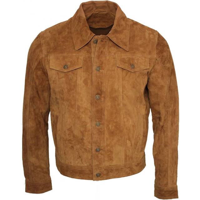 Infinity Leather Mens Trucker Goat Suede Shirt Jacket - Tan - Size 4XL