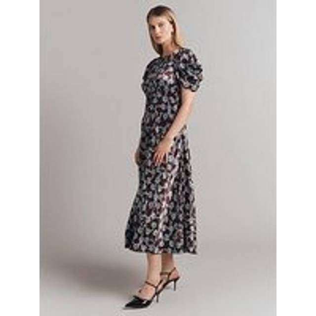 Ghost Beatrix Satin Tea Dress, Brown/Multi