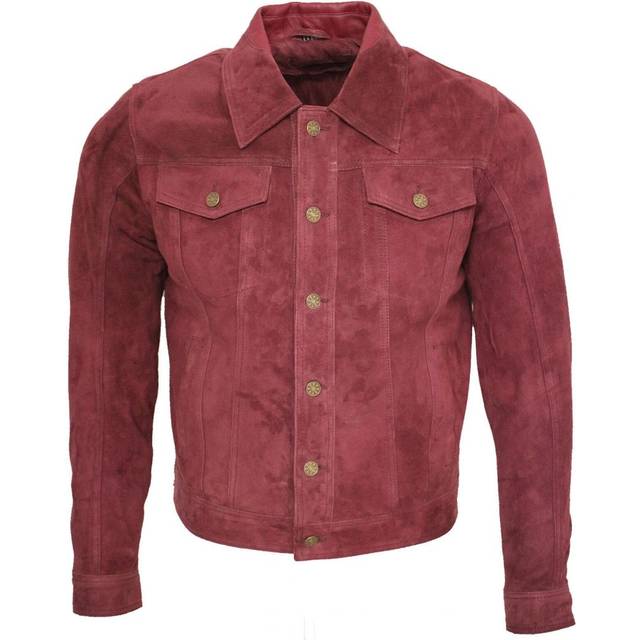 Infinity Leather Mens Trucker Goat Suede Shirt Jacket - Burgundy - Size 4XL