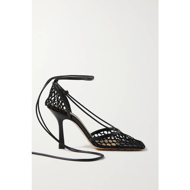 Bottega Veneta - Lace-up Leather-trimmed Mesh Pumps - Black - IT 34.5