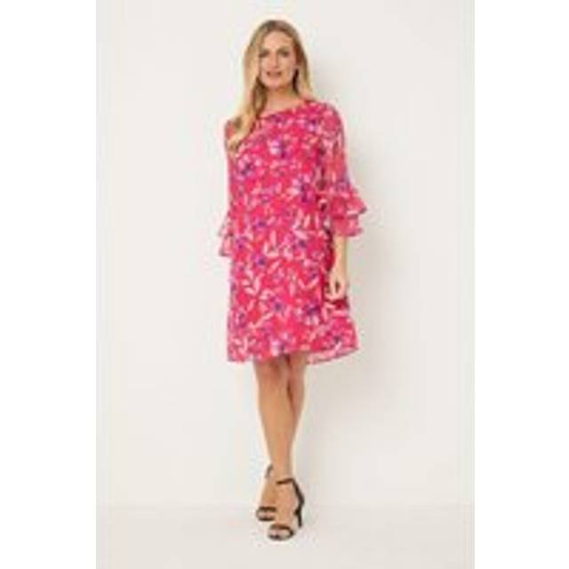 Womens Petite Pink Watercolour Floral Ruffle Sleeve Shift Dress - 16