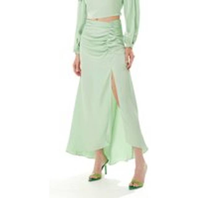 Womens Maxi skirt with a slit in mint green - 10 - Green