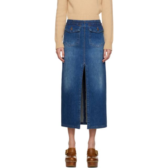 Chloé - Organic Denim Midi Skirt - Dark denim - Blue - FR 44