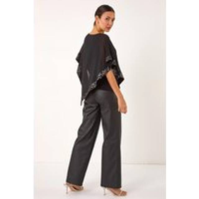 Sequin Hem Overlay Stretch Top - Black - 12