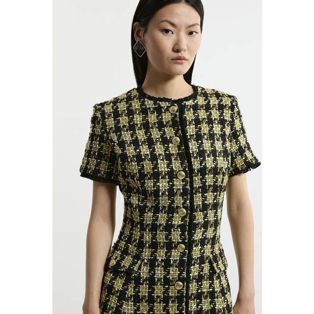 Wool Mix Boucle Check Tailored Mini Dress