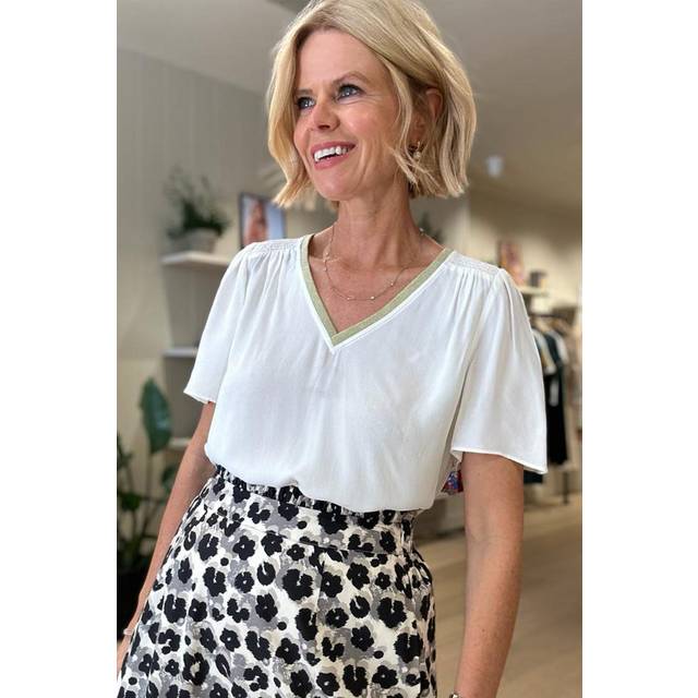 Allyson Gold Shimmer Trim Top - White/Gold