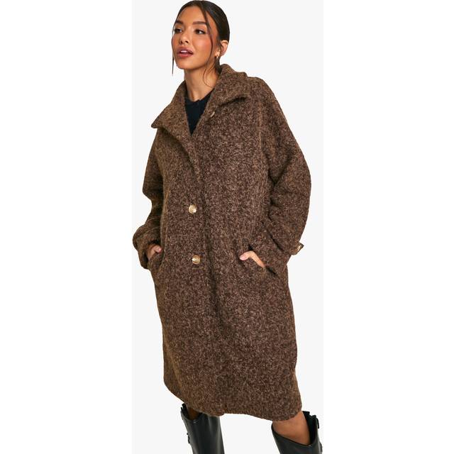 Womens Textured Wool Look Coat - Brown - 10, Brown