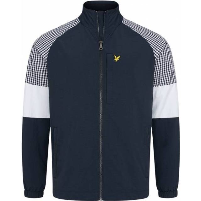 Lyle & scott gingham mix track jacket men's navy white windproof high neck zip p