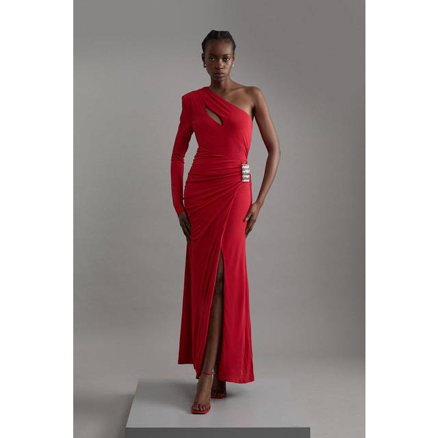 Premium Viscose Jersey Hardware Maxi Dress - Red