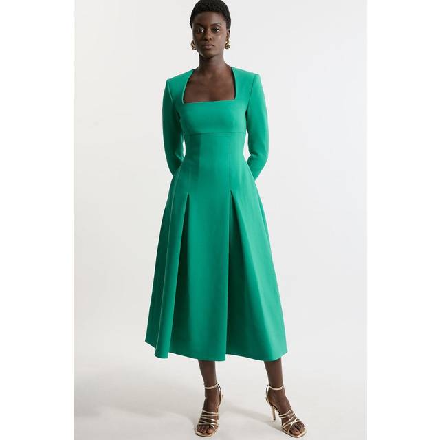 Clean Tailored Sweetheart Neckline Midi Dress - Green