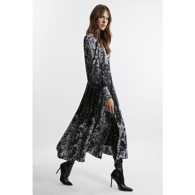 Mono Floral Woven Button Up Maxi Dress - Black