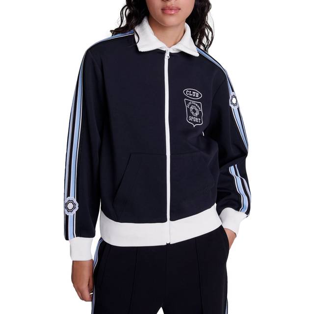 Maje Womens Noir / Gris Logo-patch High-neck Stretch-jersey Track Jacket 10