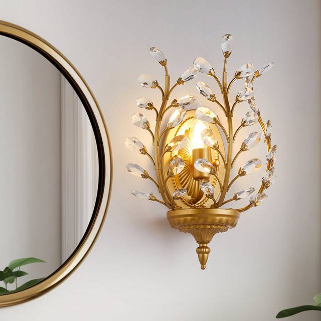 Nevis 1 - Light Dimmable Gold Crytsal Flush Mounted Sconce (38cm H X 27cm W X 17cm D)