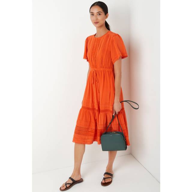 Layna Lace Trim Silk Dress - Orange