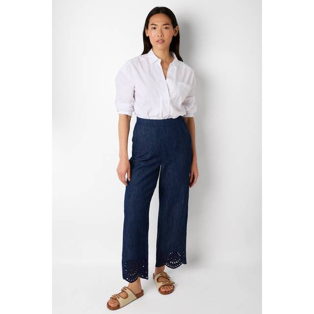 Brandy Embroidered Hem Chambray Trouser - Chambray