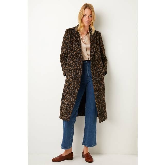 Della Leopard Double Breasted Coat - Brown