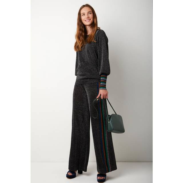 Pascale Metallic Knit Palazzo Trouser - Black