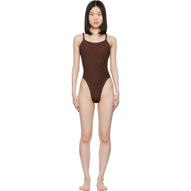 Hunza G Womens Metallic Chocolate Bette Crossover-strap Swimsuit 1 Size