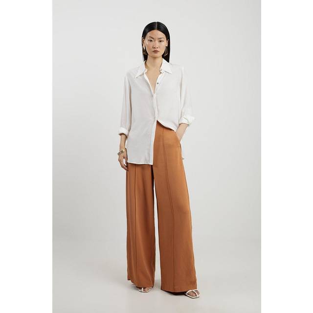 Premium Woven Viscose Crepe Wide Leg Trouser - Neutral