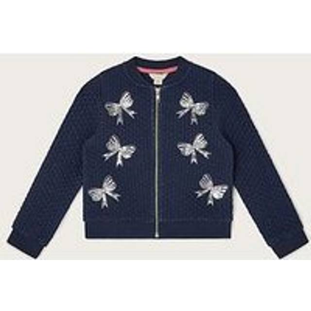 Monsoon Kids' Embellished Sequin Bow Bomber Jacket, Navy
