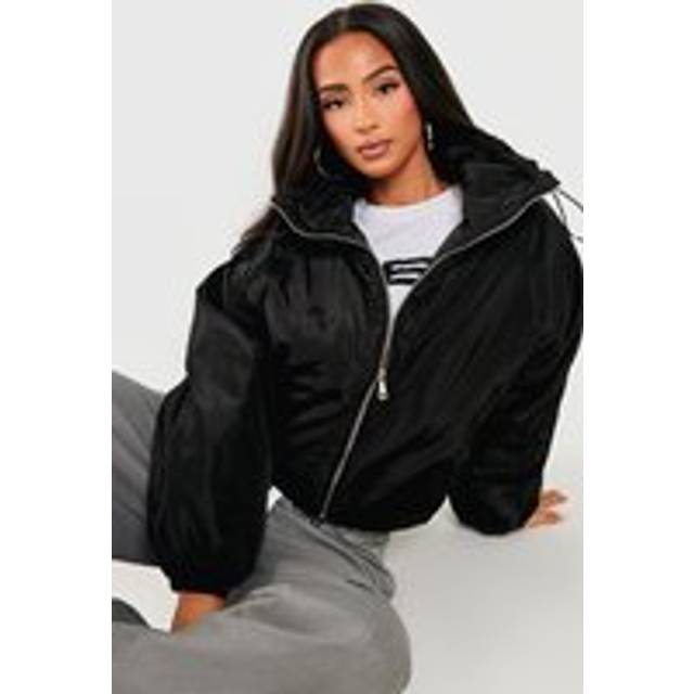 Petite Black Longline Pocket Detail Puffer Coat, Black - 2