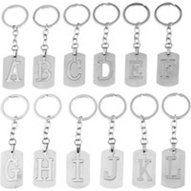 12 PCS Initial Letter Keychain A to L English Alphabet Key Chain Stainless Steel for Women and Men