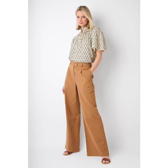 Callie Cotton Twill Wide Leg Trouser - Camel