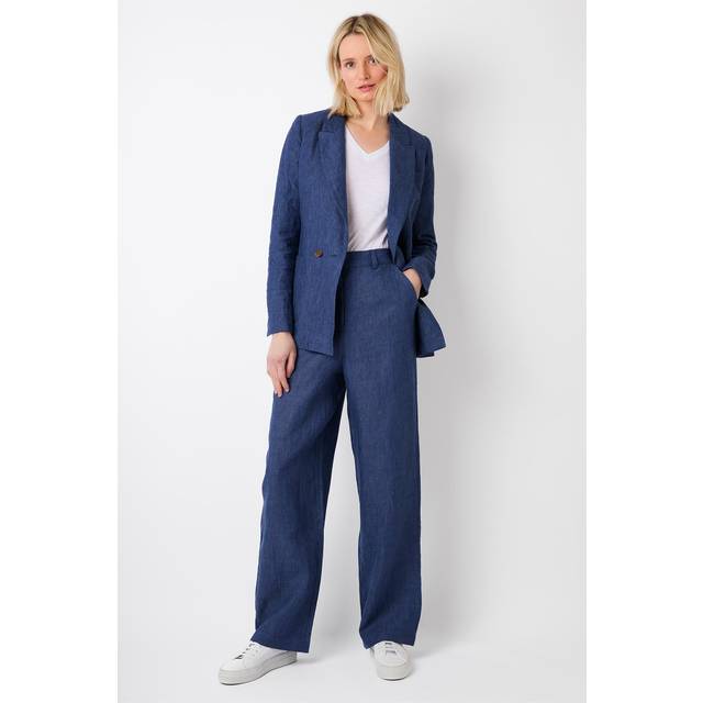 Alaina High Waisted Linen Trouser - Denim Blue
