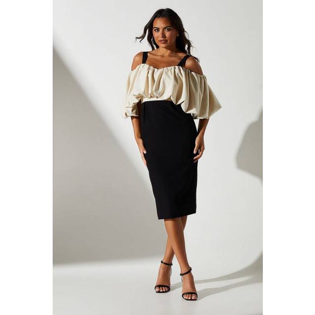 Coast womens midi dress mono bardot neckline two tone formal party cocktail