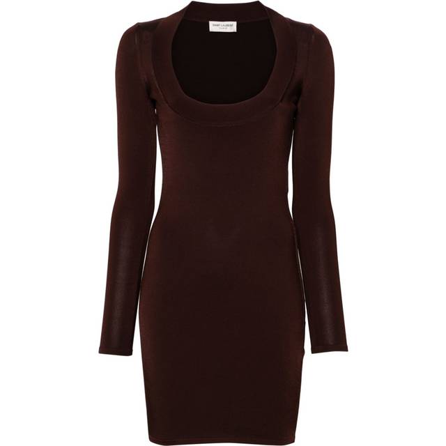 Saint Laurent - Décolleté mini dress - women - Elastane/Viscose/Polyamide - S - Brown