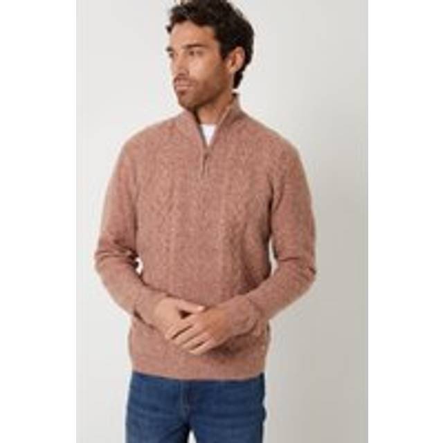 'Rudheath' Cable Knit Detail Quarter Zip Jumper - Brown - M