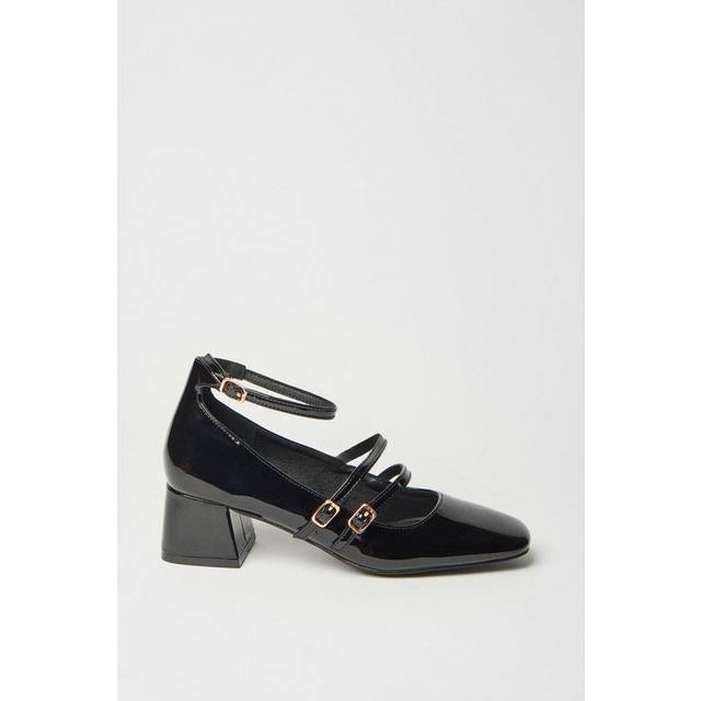 Oasis Womens Briella Double MaryJane Square Toe Low Block Heel Court Shoes - Black - Size UK 7