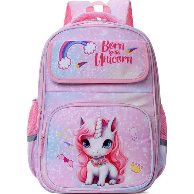 (Pink Pony) Lightweight Cute Backpack For Children Cartoon Design Nylon Material School Bag