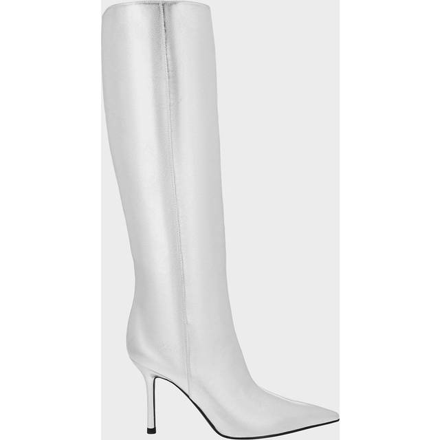 Charles & Keith - Metallic Pointed-Toe Stiletto-Heel Knee-High Boots - Silver - UK 2