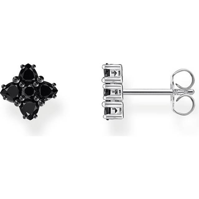 Thomas Sabo Silver blackened small ear studs with black zirconia, Black, Women