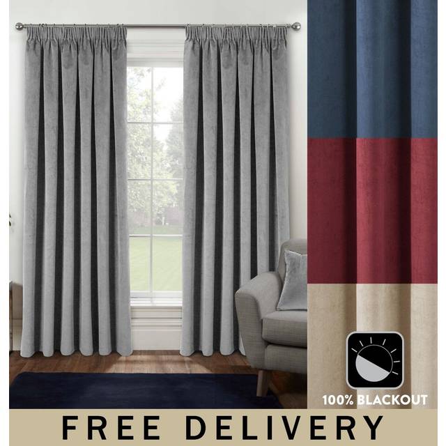 Oxford Velvet Thermal Blackout Ready Made Pencil Pleat Curtains Cream