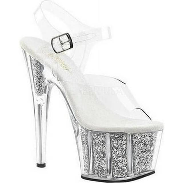 (UK 5/EU 38/US 8) Pleaser Womens Sandals ADORE-708G Clr/Silver Glitter Inserts