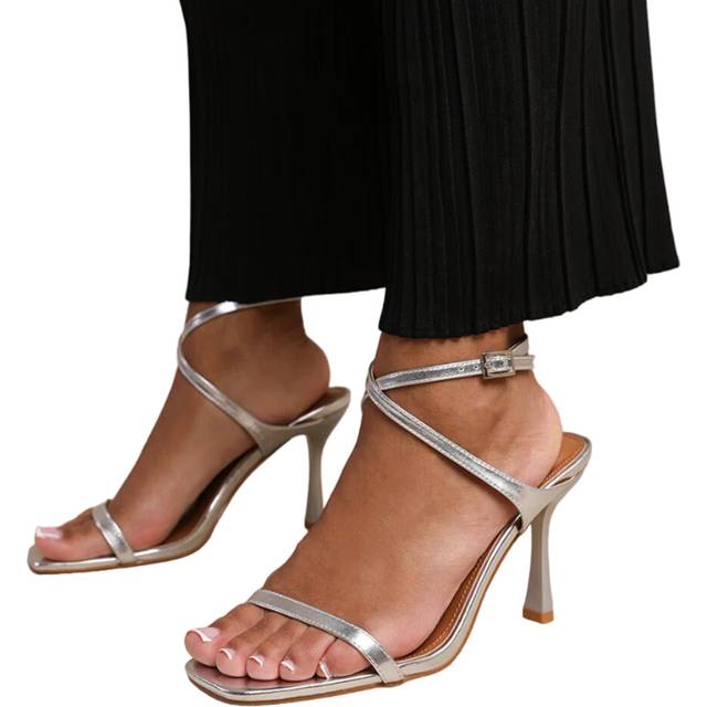 (7 UK, Silver) Where's That From Womens/Ladies Florida Barely There Faux Leather Crossover Strap High Heels